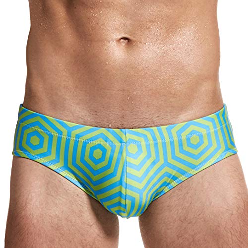 AIMPACT Men's Swimwear Briefs Beach Surf Drawstring Quick Dry Sexy Swim Briefs Low-Rise Bikini Briefs for Men (Circle Green L(XXL))