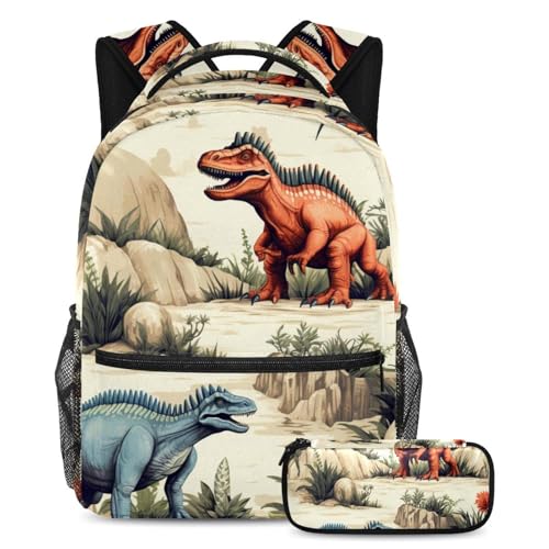 Sac à dos dinosaure écolier avec trousse à crayons pour garçon et fille