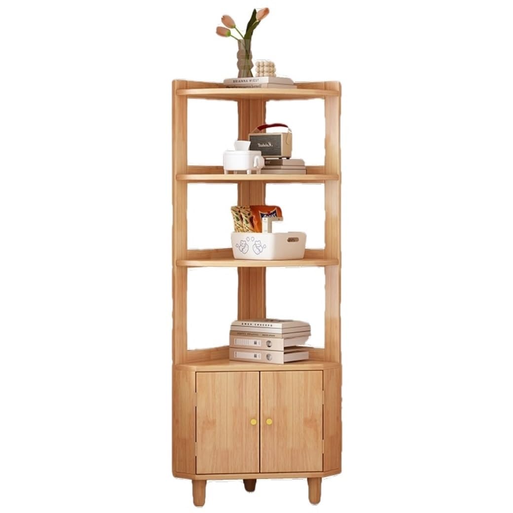 RUVOO Corner Shelf Corner Shelves Corner Rack Wood 4-Tier Corner Shelf Corner Stand Storage Display Rack Corner Bookcase with Cabinet for Living Room Corner Stand Corner Shelf Stand(B) (A )