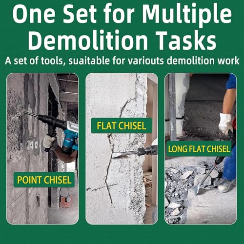 Image of 24-inch SDS Max 3pc Set - 3'' Scaling Chisels, 1'' Flat Chisel and Point Chisel - Masonry Concrete Drill Bit Set 40Cr Steel SDS Max Bits Rotary Hammer Drill for Tiles Brick Stone Concrete