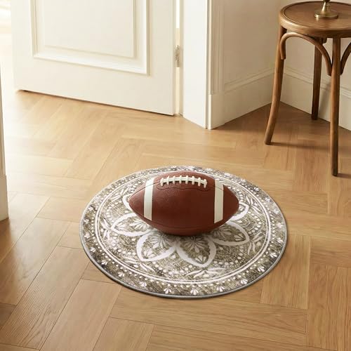 Image of Carvapet 2ft Round Rug Brown Vintage Washable Low Pile Small Rugs