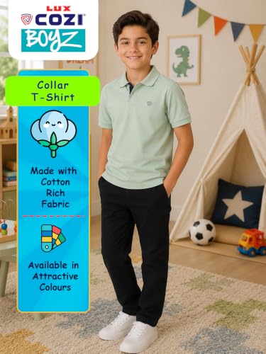 Image of Lux Cozi Boy's Polycotton Polo T-Shirt | Solid Collared Half Sleeve Tee for Kids | Soft Breathable Summer Wear | Casual Smart Polo T-Shirt | 3-14 Years