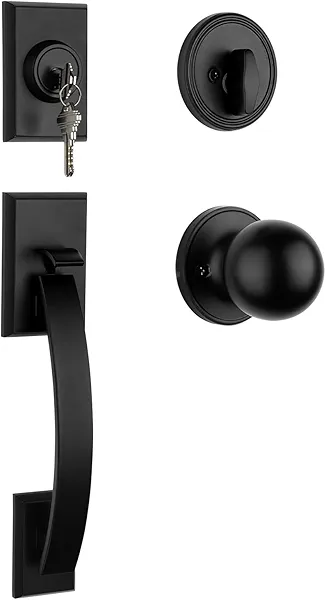 Haidms Black Front Door Handle and Deadbolt Set, Front Door Lock Set, Entry Door Locksets with Deadbolt Single Cylinder, Exterior Door Handle with Reversible Knob Sets