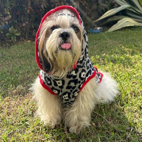 Image of Lulala Dog Hoodie Fuzzy Dog Sweater with Leash Hole and Pocket Warm Soft Cozy Hooded Sweatshirt Fleece for Small Dog & Cat (Black, Grey-10Inch)