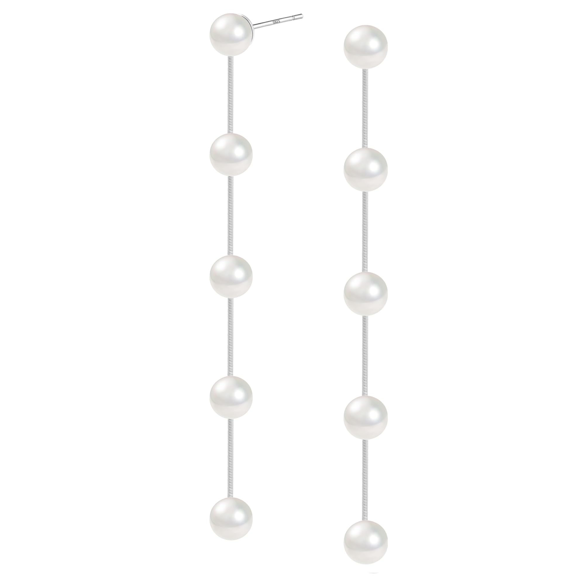 KISSPAT Pendientes de Plata 925 para Mujer, Pendientes colgantes de perlas para mujer, oro de 14 quilates, estilo bohemio, con borlas largas, de plata de ley pequeños pendientes de perlas para novia