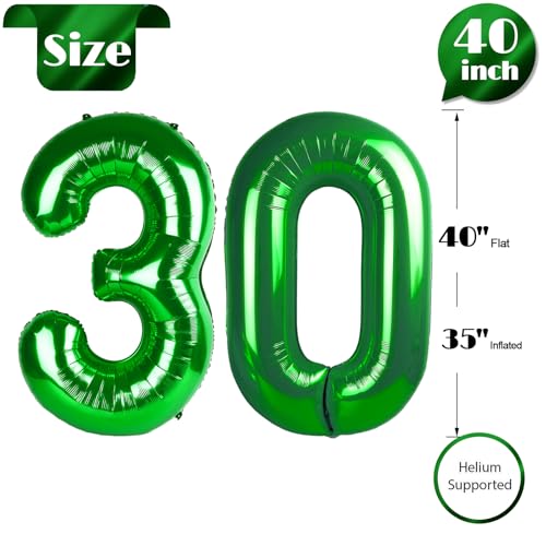 Image of Dark Green Number 30 Balloon 40 Inch, 30th Birthday Party Decorations, Giant 30 Foil Balloon for Party Supplies