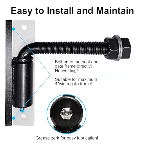 Image of 3 /4'' J Bolt Gate Hinge, 7 inch Heavy Duty Gate Hinges Up to 1100lbs, Farm Fence Hinge, 180 Degree Adjustable (2 pc 5in)