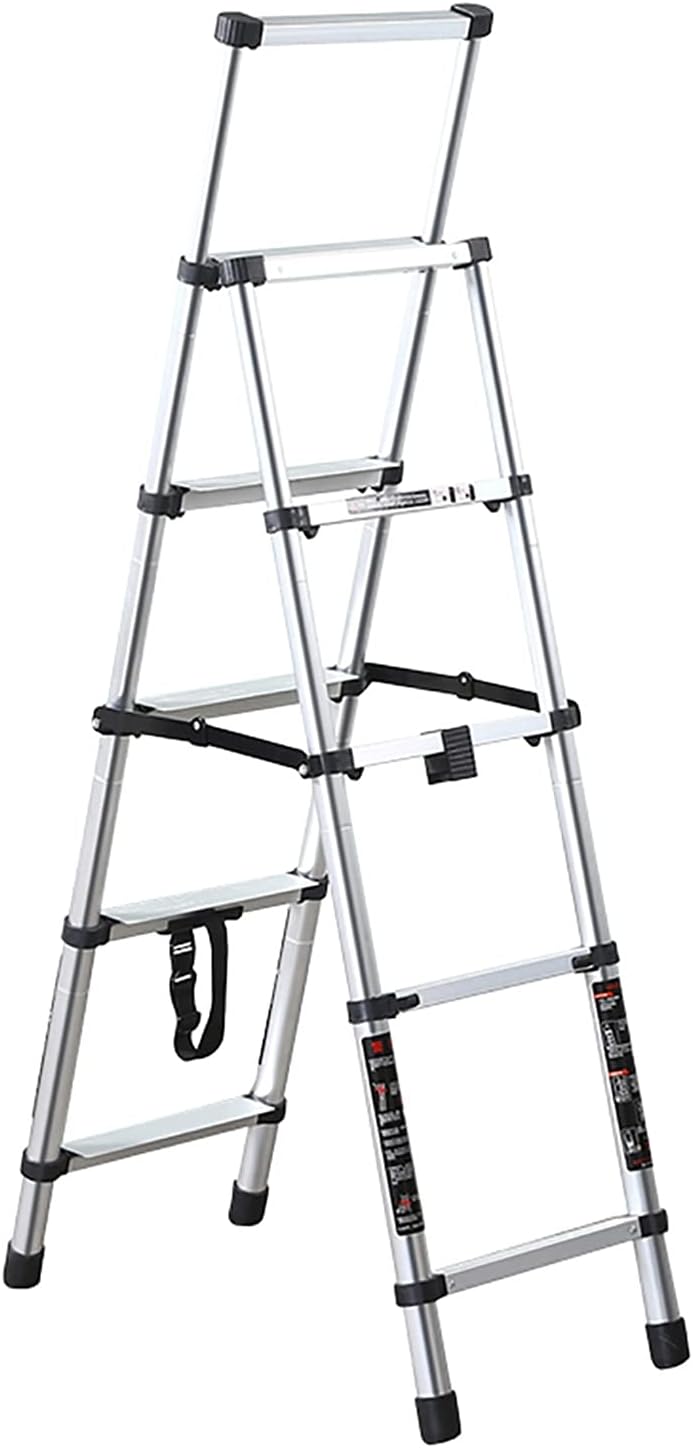 Outdoor Aluminum Telescoping Ladder Aluminum Home Telescoping Ladder, Portable Folding Extension Ladder with Non-Slip Rubber Feet, Heavy Duty Adjustable Ladder