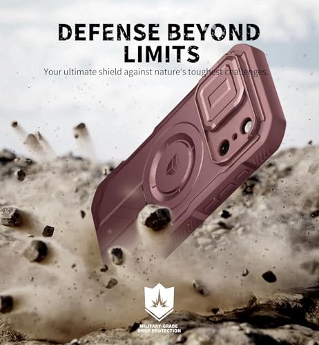 Image of Dexnor for iPhone 17 Pro Case, [2 Front Frame & Built-in Flip Camera Cover & Kickstand], Compatible Wireless Charging, Heavy-Duty Shockproof Portection Case with Screen Protector, 6.3 inch Maroon Red