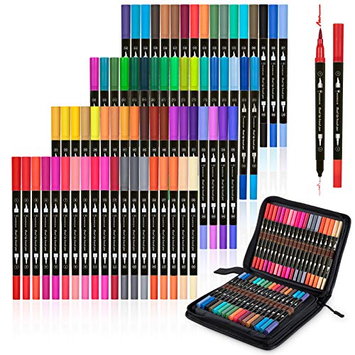Warmsun 72 Colors Art Coloring Markers Set, Dual Tips Brush Fineliner Color Pens Kit with Case, Water Based Marker for Adult Kids Drawing Coloring Books Bullet Journaling Note Book Calligraphy (Black)