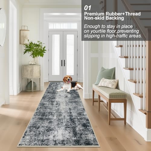 Alfombra moderna abstracta lavable negra antideslizante de pasillo 4