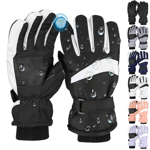 AEPTDEO Ski Gloves Men Women Waterproof Warmest and Breathable Snow Gloves for Cold Weather Winter Outdoor Cycling Running (Black, One Size)