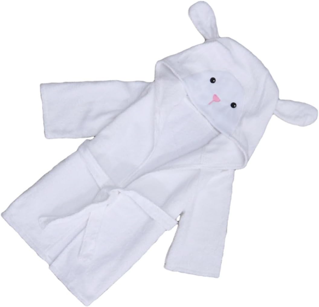 SHOWERORO Unisex Baby Animal Hooded Bathrobe Cotton Toddler Bath Towel Set Belt Soft Pouch Sheep Pattern 2-3 Years Random Color