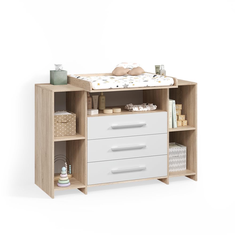 Livinity Commode à Langer Torino, Blanc/Sonoma, XL avec tiroirs