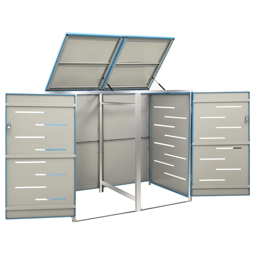 HUAKEHOM Mülltonnenbox für 2 Tonnen Mülltonnenbox 2er Abschließbar Rostfrei Müllbox Mülltonnenverkleidung Mülltonne Müllcontainer Gartenbox 138x77,5x112,5 cm Edelstahl