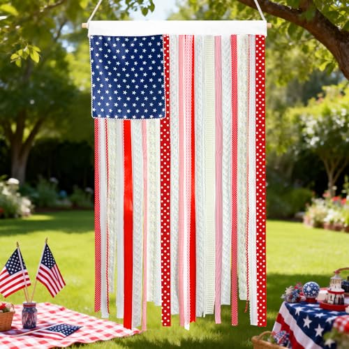4th of July Decorations 4 x 2.4 Ft Memorial Day American Flag Banner Vintage Independence Day Rag Flag Accessories for 250th Anniversary Decor Home Outdoor Porch Yard Party Supplies