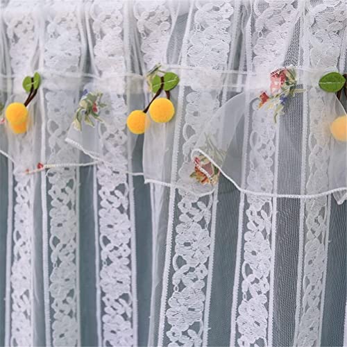 Cortina de encaje blanco bordado con diseño floral vintage de 135x160 cm para ventanas cortas 4