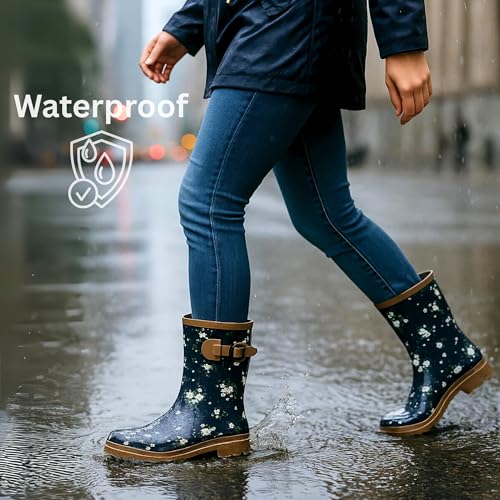 Alpine Swiss Izzy Womens Waterproof Mid Calf Rain Boots | Tall Rubber Garden Boots | Anti-Slip Outdoor Work Mud Boot | Wellington Boots Rain Shoes2