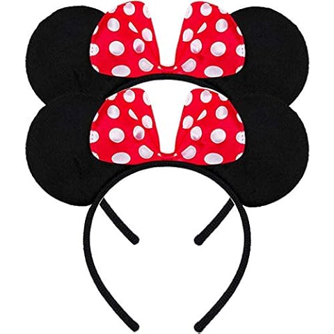 2 Pcs Mouse Ears Headbands, Mickey and Minnie Cosplay Costume Headband, Mickey Mouse Birthday Party Accessory for Boys and Girls Cover