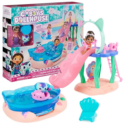 A casa de bonecas de GABBY - piscina com figura de Gabby e siregata, caudas de sereia que mudam de cor e acessórios de piscina - 6067878 - brinquedos meninas 3 anos presente menina 3 anos +