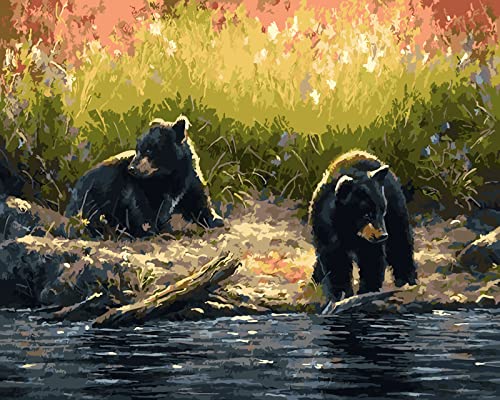 Peinture au diamant 5D ours au bord de la rivière pour salon zen