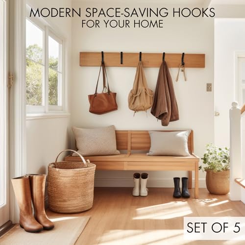 Decorative Coat Hooks For Wall Mount Set of 5 - Stylish and Sturdy Black Metal Double Hooks Are Perfect To Hang Your Jackets, Towels Or Hats - A Modern Addition To Any Farmhouse or Minimal Home Decor - Image 3