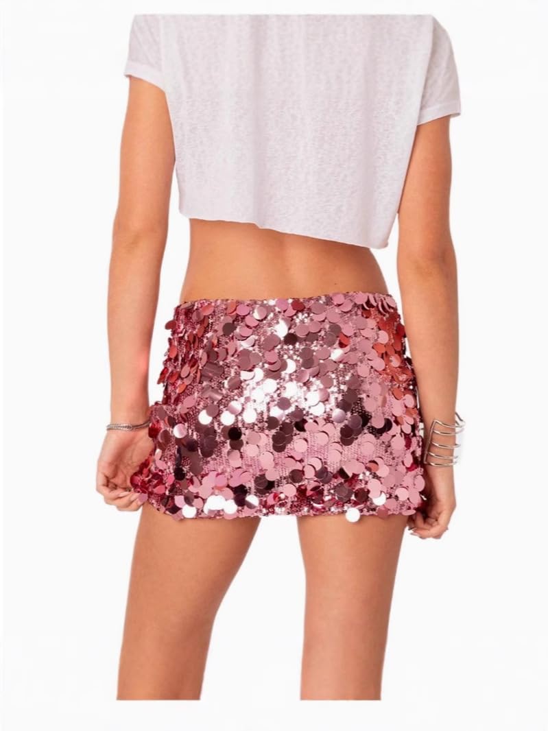 ANKOMINA Women's Sexy Shiny Sequin Mini Skirt Glitter Low Waist Pencil Skirts Bodycon Dance Party Club Short Skirt