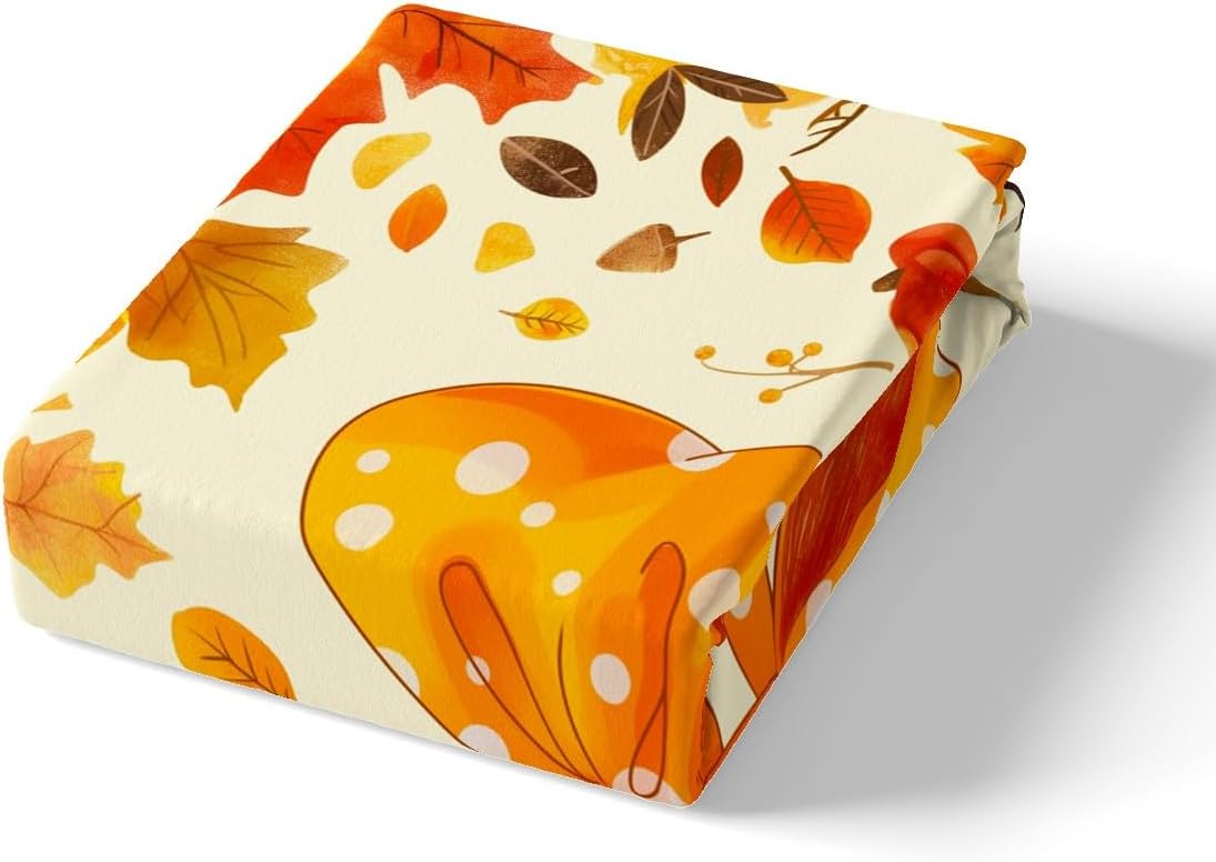 Cute Bowknot Girly Duvet Cover Set Toddler Size,Fall Theme Pumpkin Maple Leaves Print Quilt Cover for Kids Boys Girls Romantic Dreamy Princess Style Bedding Set with 1 Pillowcase,No Comforter