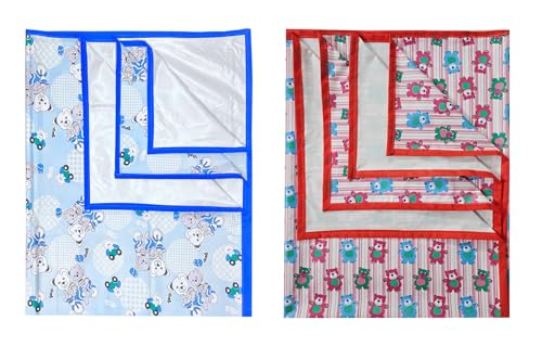 Image of EcoSoft Plastic Sheet,PVC Sheet for Kids,Rubber Sheet for Babies,Bed Wetting Protector(90 x 135 cm) (Blue Bear & Pink Tedy)