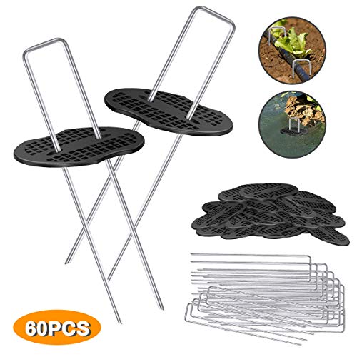 E-More Piquetas, Grapas para Jardin, Piquetas Camping, Malla Antihierbas 3 mm de Grosor, 5.5''/140mm, para Asegurar la Tela de Malezas, Mallas, Conjunto de 60