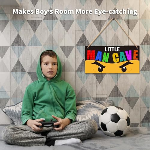 Image of Little Man Cave Ninja Wooden Door Sign for Boys Room Decor | , Boys Decorations for Men Teenager Bedroom Nursery Playroom Wall Art - 6 inchx12 inch -A01