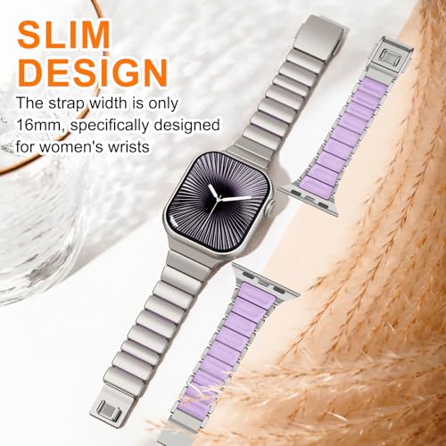 Image of Magnetic Slim Metal Band Compatible with Apple Watch Bands for Women Series 11 10 46mm 45mm 44mm 42mm SE 9 8 7 6 5 4 38mm 40mm 41mm 3 /2 /1,Luxury Stainless Steel Strap Silicone Link For iwatch