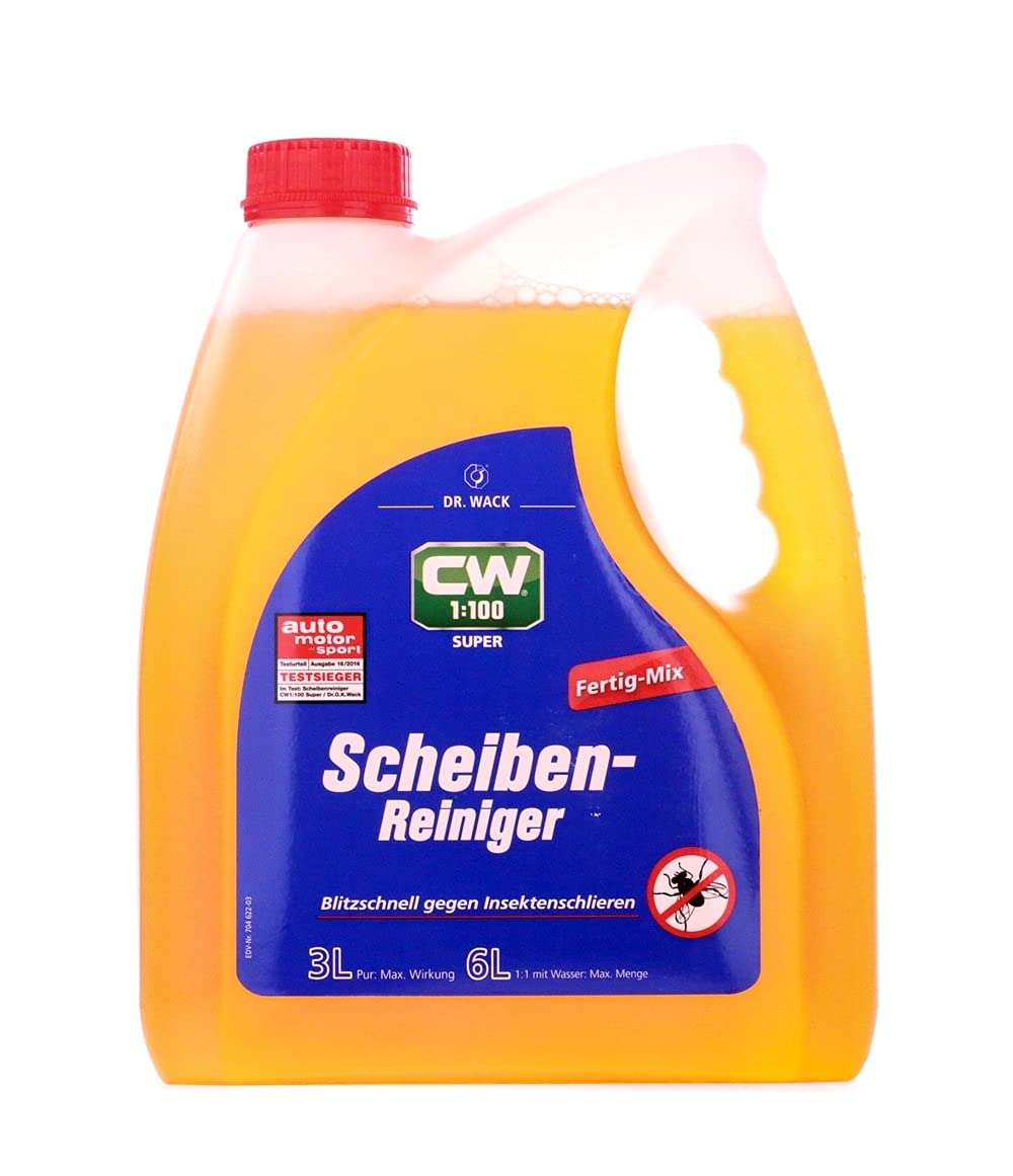 Dr. Wack CW1:100 Super środek do czyszczenia szyb, gotowy miks, 3 l, środek do czyszczenia szyb premium do wszystkich instalacji do spryskiwaczy szyb i reflektorów, wysokiej jakości pielęgnacja samochodu – Made in Germany