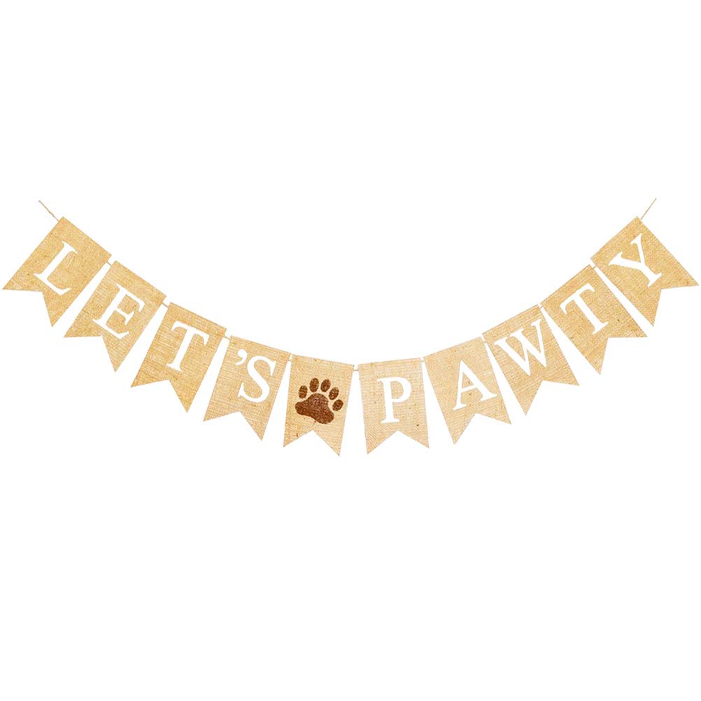 Amosfun Let's PAWTY Sackleinen Dog Party Banner Hündchen Bir