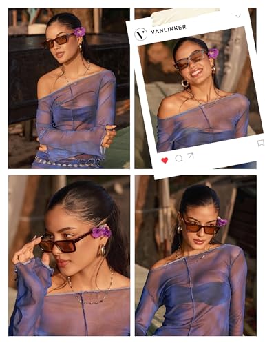 VANLINKER Retro Rectangular Polarized Sunglasses for Women Men Trendy Small Chic 80s 90s Square Sun Glasses VL98773