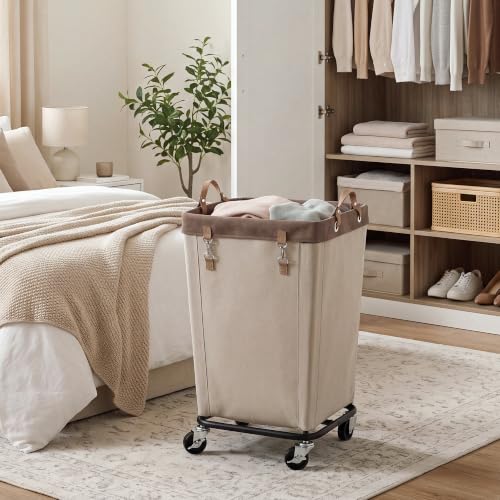 Image of StorageWorks Laundry Hamper with Wheels, Rolling Laundry Basket, Dirty Clothes Hamper for Hotel, Home, Closet, Dorm (Light Khaki, 110L)