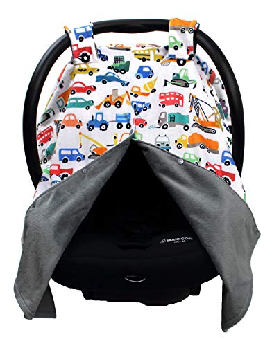 Image of Dear Baby Gear Car Seat Canopy - Premium Infant Car Seat Cover for Maximum Protection and Style - Breathable - Carseat Canopy - for Baby - Cars, Trucks, Heavy Equipments /Gray Smooth, 40 inch x 30 inch