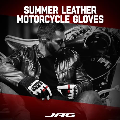 Image of J.A.G. Leather Motorcycle Gloves for Men - Carbon Fiber Knuckle Protection, Motorbike Powersports, Dirt Bike, Touchscreen Gloves for Men and Women, Guantes para Moto.