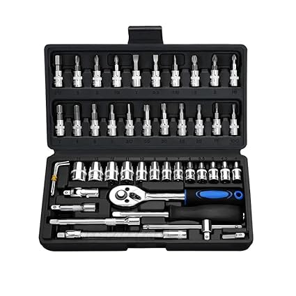 ZSIGNS Heavy Duty Professional 46Pcs Socket Set - 1/4 inch Drive Socket Ratchet Wrench Set Mechanic Tools Kit for Automotive Repair & Household, Metric Socket Set with Storage BLACK Case
