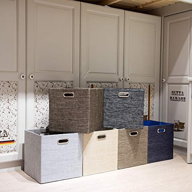 Posprica Storage Cube Basket Bins,13¡Á13 Foldable Storage Boxes for Closet Organizer Shelf Cabinet Bookcase,Thick Fabric Drawer,Set of 4, Beige