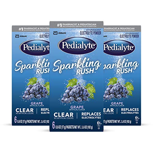 Pedialyte Sparkling Rush Electrolyte Powder, Grape, Sparkling Electrolyte Hydration Drink, 0.6 oz Powder Pack, 18 Count