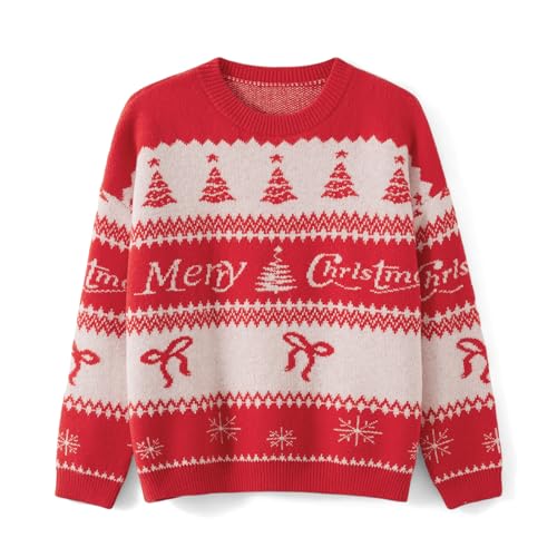 Image of Women Cute Bow Knit Sweater Y2k Long Sleeve Crew Neck Knitted Pullover Top Oversized Going Out Fall Winter Knitwear