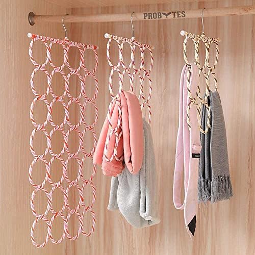 Scarfs Hanger - Multiple Purpose Holder for Closet - Clutter Removing and Space-Saving Hanger for Scarves, Shawl, Belts & Accessories. Foldable Shawl Ties Belt Storage Organizer 28 Rings