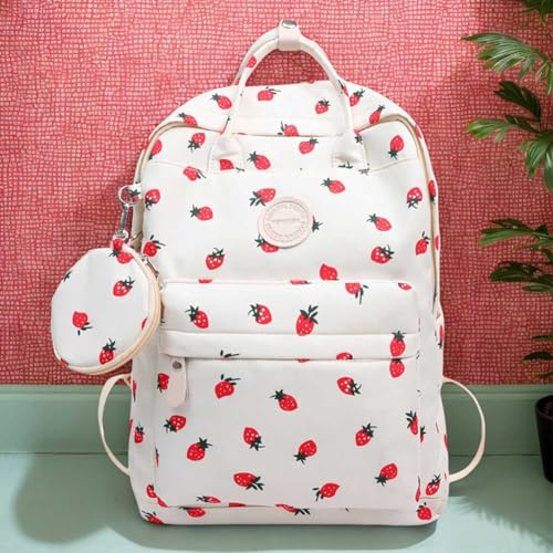 Strawberry Backpack for Women Aesthetic Travel Daypack Coquette Strawberry Rucksack Cute Kawaii Nylon Rucksack2