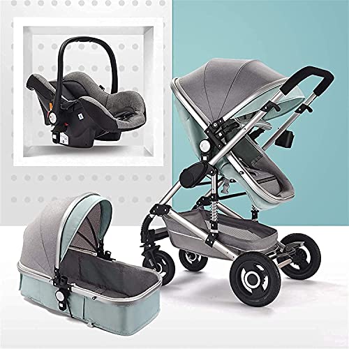 Baby Stroller Portable Baby Carriage Baby Stroller Travel System, Includes Baby Carriage with Height Adjustable Reversible Seat,Pushchair Pram with Cup Holder and Foot Cover