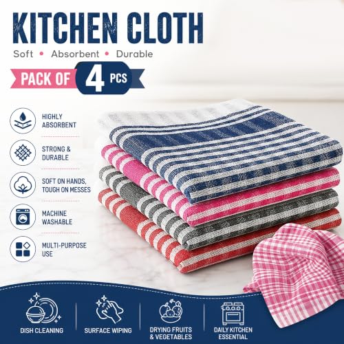 Image of GLUN Pack of 4 Cotton Cleaning Napkins for Kitchen, (17x17 Inch) Multipurpose Cleaning Cloth for Kitchen & House Dusting, Highly Absorbent Cleaning Cloth