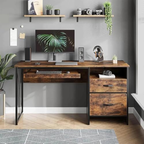 TEKAVO Office Table with Drawer, Brown, 75 x 140 x 55 CM - Image 2