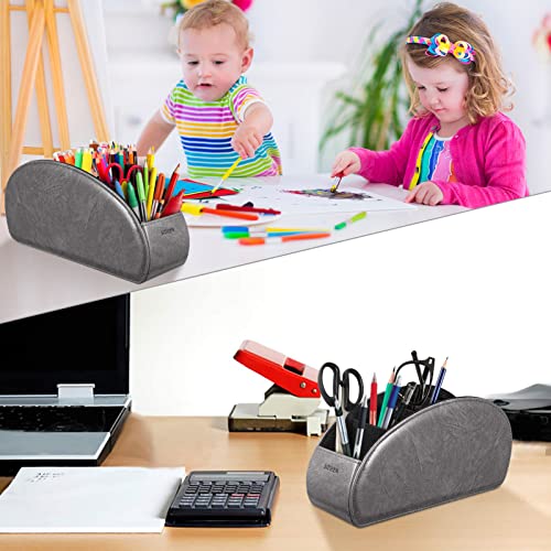 Image of SITHON Remote Control Holder with 5 Compartments - PU Leather Remote Caddy Desktop Organizer Store TV, DVD, Blu-Ray, Media Player, Heater Controllers, Dark Gray