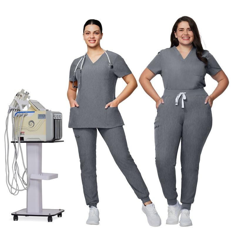 Image of Kitmaz Scrub Pants for Women - Mid Rise 4-Way Stretch Anti-Wrinkle Slim Fit Jogger Pants, Drawstring & 5 Pockets
