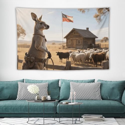 Grande tapisserie bohème cowboy kangourou en tissu haut de gamme pour chambre